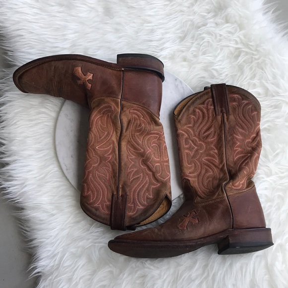 Tony Lama 100% Vaquero Square Toe Wingtip Boots - Picture 5 of 5